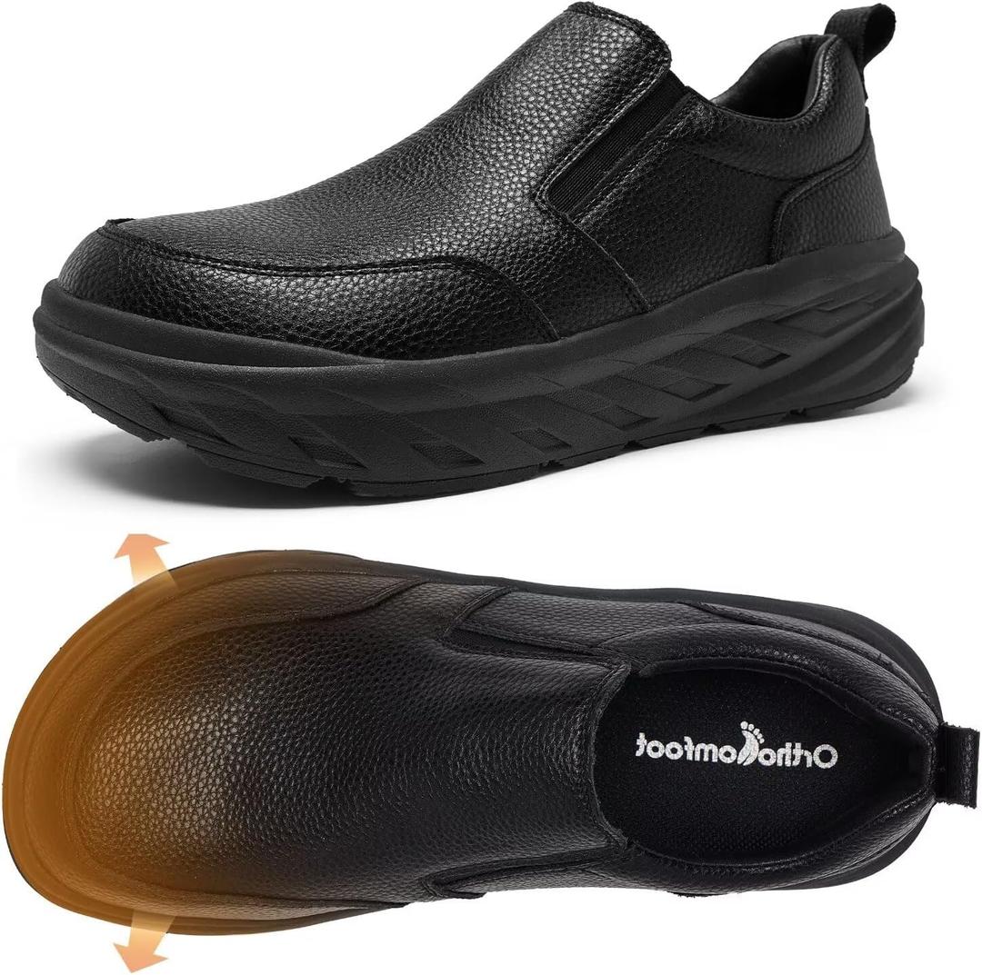 Men's Orthopedic Diabetic Extra Wide Leather Dress Shoes: Plantar Fasciitis Hammer Toes Home Standing Slip On Loafers, Comfort Arch Support Neuropathy Classic Business Travel Oxfords Black Size 10