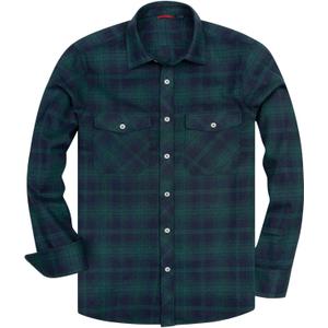 Alimens & Gentle Men's Button Down Regular Fit Long Sleeve Plaid Flannel Casual Shirts (Medium, Green Navy Plaid)