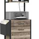 Small 3 Drawer File Cabinet with Charging Station, 45''H, 3-Tier Filing Cabinet for Home Office, 11''*16'' for Small Printer, Fabric Drawer Fits Letter/A4, Tall Printer Stand, Grey