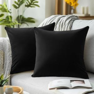 QUORGVES Black Pillow Covers 16x16 Inch Pack of 2 Velvet Throw Pillow Covers Sofa Decorative for Living Room Bed Couch Bedroom Soft Decor Accent Pillow Covers Cases 16 x 16 Set of 2