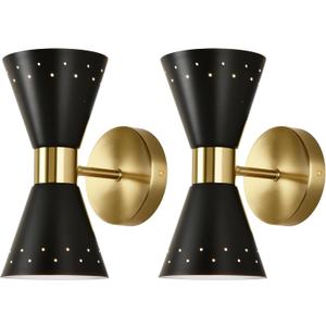 Black Wall Sconces Set of 2, Mid Century Modern Sconce Wall Lighting, E12 Base Indoor Wall Sconce, Wall Mount Lights, Hardwired Wall Lamp for Bathroom, Vanity, Bedroom, Living Room, Staircase