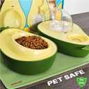 Cat Food and Water Bowl  Avocado Cat Bowl with Water Dispenser Pet Bowl& Small Dogs, Non-Spill, Anti-Choke, Eco-Friendly Dog Feeding Bowl Water Fountain 3-in-1 (Gray&White)