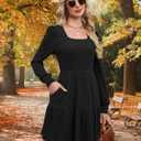 MixShe Women's Fall Dresses 2025 Square Neck Long Sleeve Winter Dress (Black, S)
