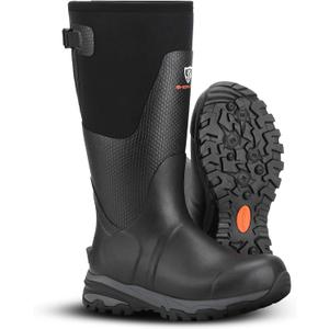 Showave Men's Arctic Pro Rubber Hunting Boots with Steel Shank Insulated Rain Boot Waterproof Neoprene Mud Boot Outdoor Snow Working Boots Cold Weather (10, Black)