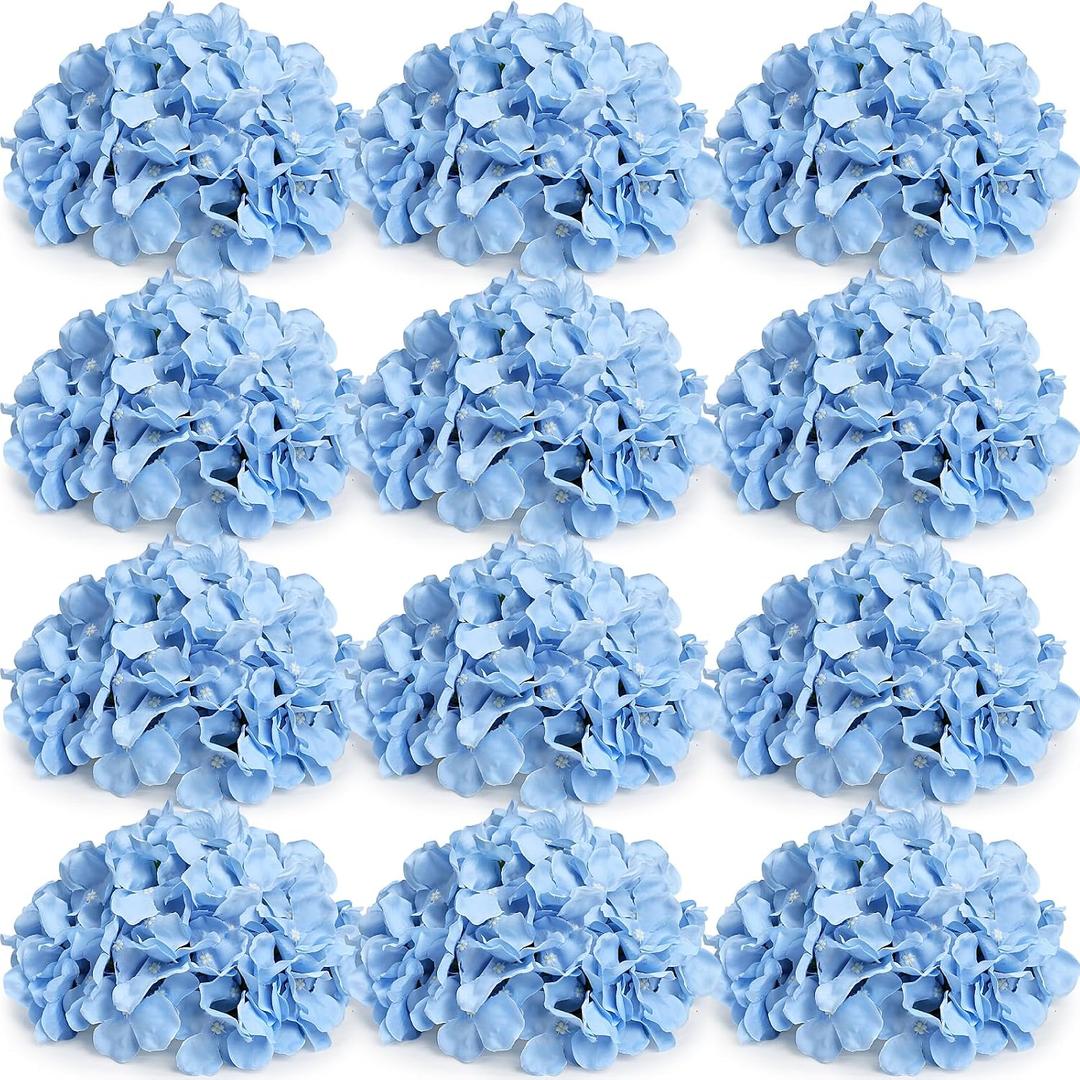 Hydrangea Flower Balls for Centerpieces - 12 PCS Artificial Floral Arrangement with Base, 8 Inch Diameter Fake Silk Kissing Ball for Wedding Table Home Party Decor - Light Blue
