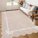 GarveeHome Scalloped Bow Rug for Living Room, Solid Camel Rug for Dorm, Washable Rugs 6x9 Soft Low Pile Non Slip Scalloped Rugs for Nursery College Bedroom Decor Kids Room Playroom
