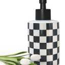 Bathroom Soap Dispenser with Matte Black Pump White Ceramic Soap Dispenser for Kitchen Checkerboard Empty Pump Bottle (Black)