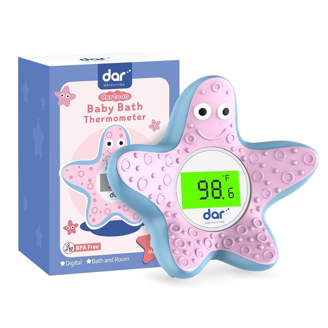 Baby Bath Thermometer, Digital Water Temperature Thermometers with 3 Color Backlit and Temperature Warning, Safety Bath Tube Thermometers Floating Toy for Infant, Toddler (Pink starfish)
