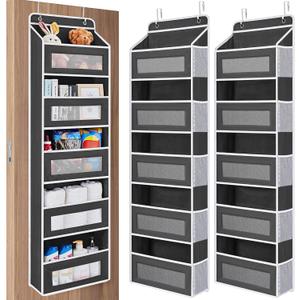 JARLINK 2 Pack Over The Door Organizer Storage, 5 Shelf Hanging Door Organizer with 5 Large Capacity Pockets, Anti Tilt 44 lb Load Behind Door Storage for Bedroom, Bathroom, Pantry, Nursery, (Black)