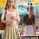 3 Pack Girls Half Sleeve Tops Ribbed Knit Short Sleeve U Neck Shirts 5-14 Years Kids Slim Scoop Neck Basic Tees