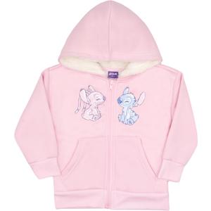 Disney Lilo & Stitch, Minnie Mouse Girls Sherpa Zip-Up Hoodie Graphic Print Design Hooded Sweatshirt for Kids & Toddlers (6, Light Pink)