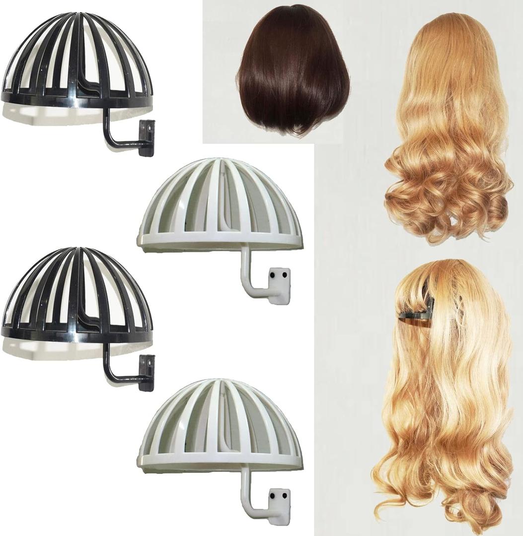 Plastic Wig Head Holders & Hangers  Wall Mounted Wig Stand (2 Black + 2 White) for Styling, Drying & Display