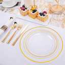 WELLIFE 350PCS Clear-Gold Plastic Plates - 100 Disposable Plates, 150Plastic Silverware, 50 Cups, 50 Napkins for Wedding & Party