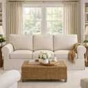 Polyester Flax PB Basic Sofa Cover Fits Pottery Barn Basic Slipcover 3 Seat | Width: 82.5" Durable Polyester Flax Sofa Cover Replacement Slipcover Beige Color, Sofa Cover ONLY