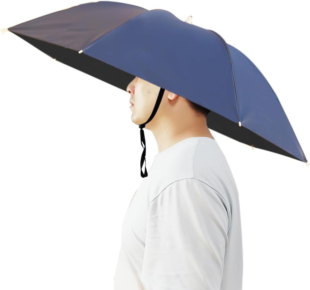 Umbrella Hat, 37 inch Fishing Umbrella Hat Hands Free Foldable UV Protection Umbrella Cap Adjustable Headwear for Fishing Golf Camping Beach Gardening Sunshade Outdoor