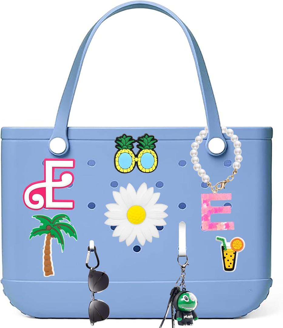 9pcs Bogg Bag Letter Charms Accessories - Insert Letter Accessories Decorative with Beach Tote Handbag, DIY Flowers Beach Pattern Decoration with Bogg Bag for Women Girls