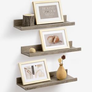 Axeman Floating Shelves for Wall - Picture Ledge Shelf Set of 3 - Rustic Picture Shelf for Wall with Ledge - 16 Inch Floating Shelves with Lip - Photo Ledge - Nursery Bookshelf (Grey)