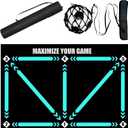 Football Footstep Training Mat, Soccer Training Mat 35 * 24IN, Soccer Skills Training Equipment with Storage Bag and Soccer Return Trainer Net (Black-Blue)