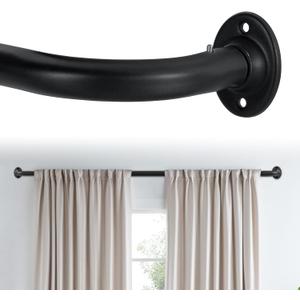 H.VERSAILTEX Wrap Around Black Curtain Rod for Windows 18.5 to 88.5 Inch, 3/4 Inch Adjustable Heavy Duty Blackout Curtain Rods Telescoping Curved Drapery Rods for living room Indoor/Outdoor