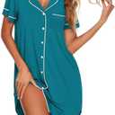Ekouaer Nightgowns for Women Button Down Sleepshirt Short Sleeve Nightshirt Boyfriend Pajamas V Neck Nightdress S