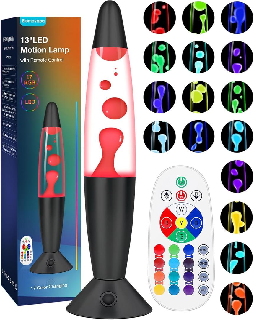 Black Liquid Motion Lamps 17 Colors Changing with Remote, 13.5 Inch LED Night Light for Kids Adults, Mood Lighting Small Table Lamp for Bedroom Nightstand Office Decor, Cool Birthday Christmas Gifts (Multicolor)