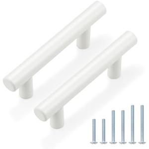 Probrico 6 Pack| 2-1/2 Inch Hole Centers White Cabinet Pulls Modern Stainless Steel Euro Round T Bar Pulls Drawer Dresser Handles Furniture Cabinet Pulls-4" Overall Lenght