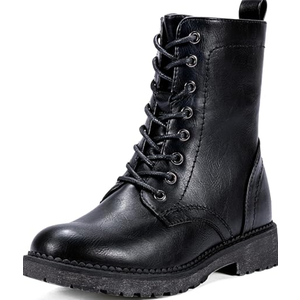 Vepose Women's Combat Ankle Black Flat Boots, Military Fashion 925 Booties Inner Zipper, 10