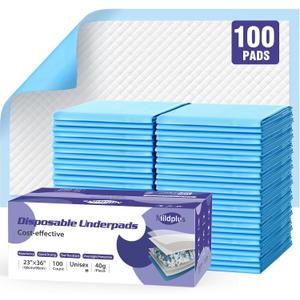 MILDPLUS Disposable Pads 23"×36" (100pcs) Moderate Absorbent Underpads Incontinence Bed Pads Disposable Chucks, Pee Pads for Kids, Adults and Pet