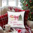 Pink Christmas Pillow Covers 18x18, Girly Christmas Decor, Coquette Glitter Pink Bow Xmas Tree Santa Decorative Throw Pillow Covers for Girls Bedroom Living Room Home (Color 01)