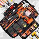 JJRING Heavy Duty 17inch Tool Bag with 48-Pockets, 1680D Oxford Organizer Storage Bag With Adjustable Shoulder Strap And Padded Handle For Electrician Plumbing Mechanics DIY And Craftsmen (RED)