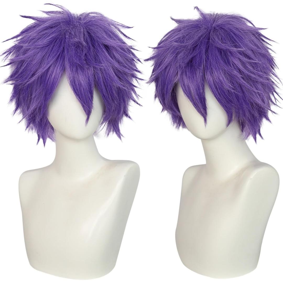 ANOGOL Hair Cap + Short Purple Men's Cosplay Wigs Light Purple Cosplay Wig Violet Lilac Purple Wig Short Amethyst Violet Wigs Lavendar Synthetic Anime Hair for Halloween Christmas Party Costume