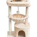 SYANDLVY Small Cat Tree for Indoor Cats, Kittens Condo with Scratching Post and Board, Modern Activity Tower with Cradle, Beige