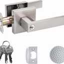 DSJJBLL Door Handle Heavy Duty, Keyed Alike Entry Door Lever, Door Knobs with Lock and Key, Square Door Lever in Satin Nickel for Bedroom, Bathroom and Front Door
