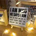 Christian Decor Wooden Sign, Christian Baptism Gifts for Women Men, Faith Religious Scripture Decor, God Decorations for Home Office Bedroom, Bible Verse Desk Decoration, I Am Who He Says