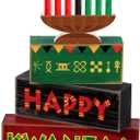 4 Pcs Happy Kwanzaa Table Decorations Kwanzaa Tiered Tray Decor Rustic African Candlestick Wood Block Tabletop Sign Gift Centerpiece Farmhouse Table Decor for Home Office Party Supplies