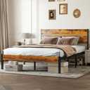OLIXIS Queen Bed Frame with Wooden Headboard & Footboard, Heavy-Duty Metal Slat Platform Mattress Base, Supports Up to 800LBS, No Box Spring Required, Sturdy Structure & Quick Easy Assembly, 14"Queen
