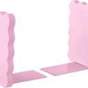 Skyygemm Pink Wood Scalloped Bookends for Shelves, Non Slip Decorative Cute Aesthetic Preppy Heavy Duty Book Ends Organizer Stopper for Nursery Home Decor Office