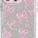 NITITOP Compatible with iPhone 13 Pro Case Cute Mirror Bow Love Heart Pattern for Women Girls Ribbon Design Shockproof Silver Protective Phone Cover - Pink Bow