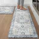 GENIMO Kitchen Mats for Floor 2PCs, Washable Anti Fatigue Mat for Cushioned, 17.3"x59"+17.3"x30", Waterproof Kitchen Rugs, Non Slip Foam Standing Mat Rug for Home, Sink, Office, Laundry, Light Blue