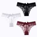 Womens Lace Bow Thongs T Back Low Waist Panties Sexy V-Shape Design Floral Lace Panties Undies for Women (Large)