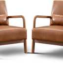 Phoenix Home Upholstered Mid Century Modern Accent Chair Set of 2, Lounge Fabric Living Room Chairs with Solid Wood Frame and Waist Cushion, Reading Armchair for Bedroom, Brown