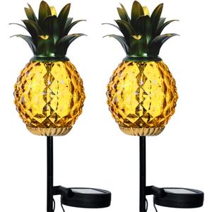 Solar Outdoor Lights Waterproof Garden Solar Pineapple Stakes Lights Lantern Decor Gift Tropical, 2 Packs