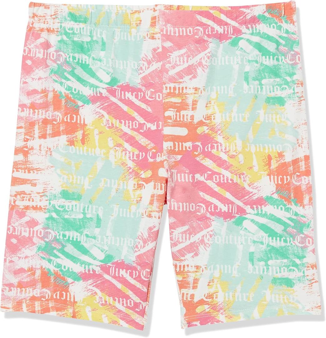 Juicy Couture Girls' Active Bike Shorts, Aqua Green Printed, 7