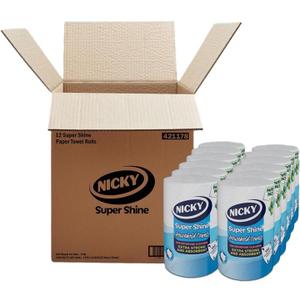 Nicky® Super Shine Multipurpose Paper Towel | Plastic Free Packaging | Paper Wrap | Larger Sheets | 3 Ply | Ultra Strong and Absorbent, 12pcs
