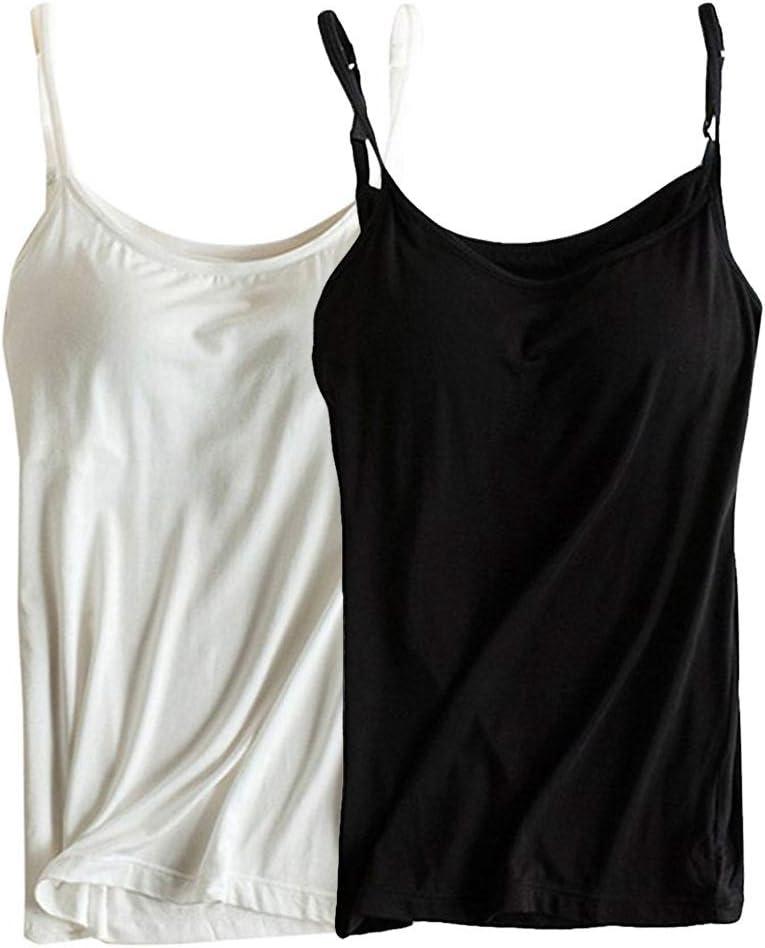 Womens Modal Built-in Bra Padded Camisole Yoga Tanks Tops (2-4, Sp-2 Pcs Black/White)