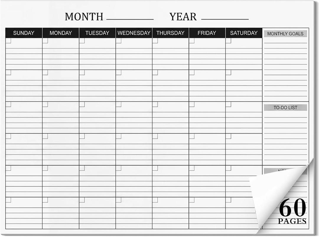 Colarr 36 Sheets 2026 Monthly Ruled Calendar Sheets 22x17 Undated Pages