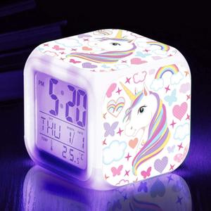 Kids Alarm Clocks, Cute Unicorn Night Light Kids Alarm Clocks with 4 Sided Unicorn Pattern&9 Kinds of LED Glowing Wake Up Bedside Clock Gifts for Unicorn Room Decor for Girls Bedroom