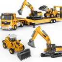 Kids Toys for 3 4 5 6 7 Years Old Boys, Die-cast Construction Toys Set w/Semi Truck, Excavator, Bulldozer, Alloy Engineering Construction Vehicles Truck Toys w/Lights & Sounds, Model Cars