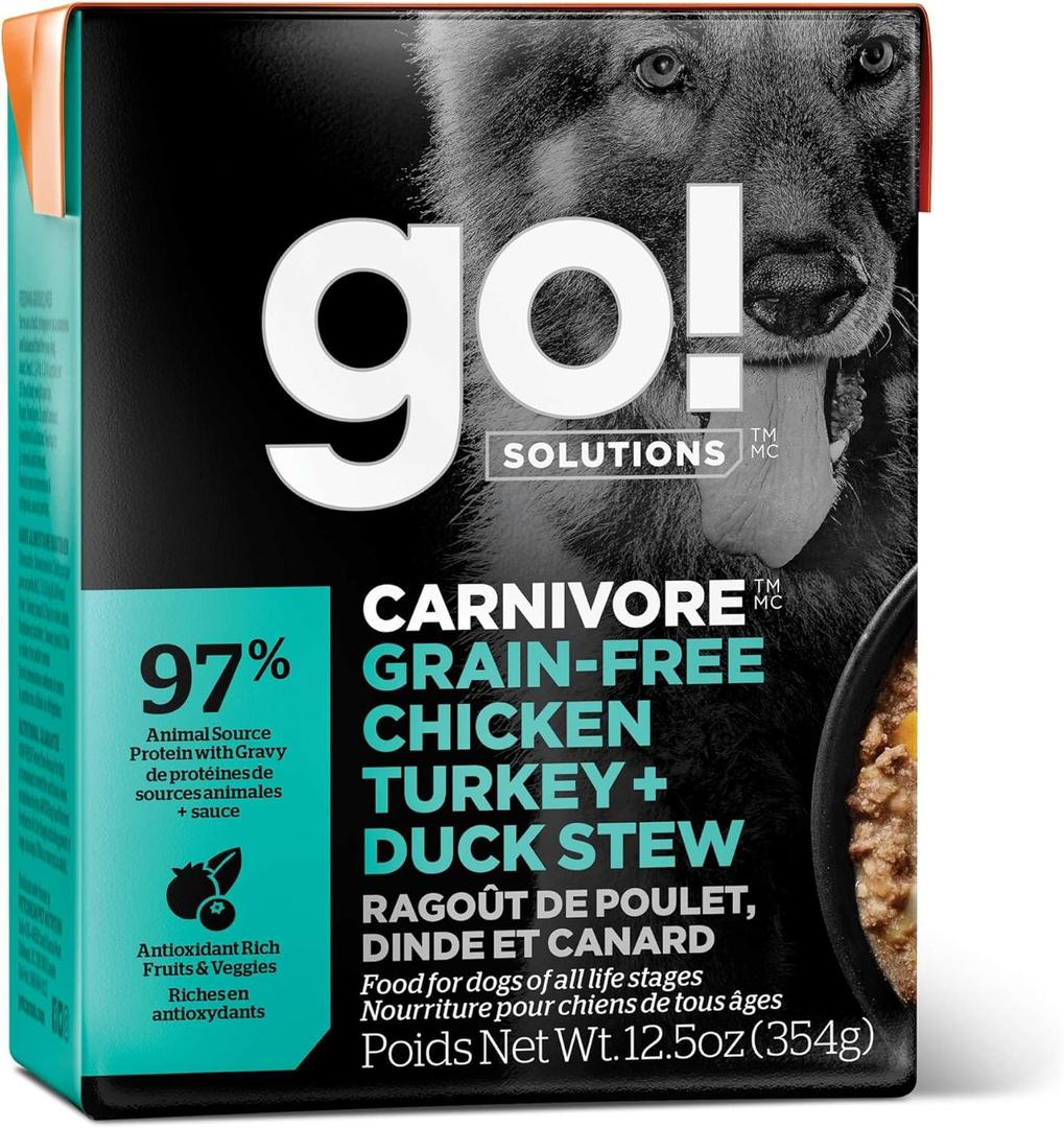 5 x Go! Solutions Carnivore, Grain-Free, Protein Rich Wet Dog Food, Chicken, Turkey and Duck Stew, 12.5 oz (EXP 10/30/25)
