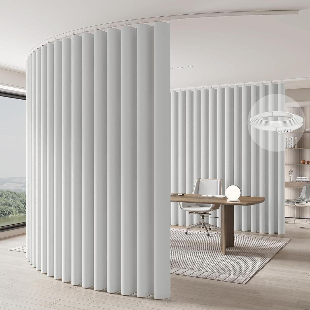 Room Divider Curtains Ceiling Curtain Track Set for Blackout and Privacy (IncludeWhite Curtain2 + White Track1) 196" W x 106" L